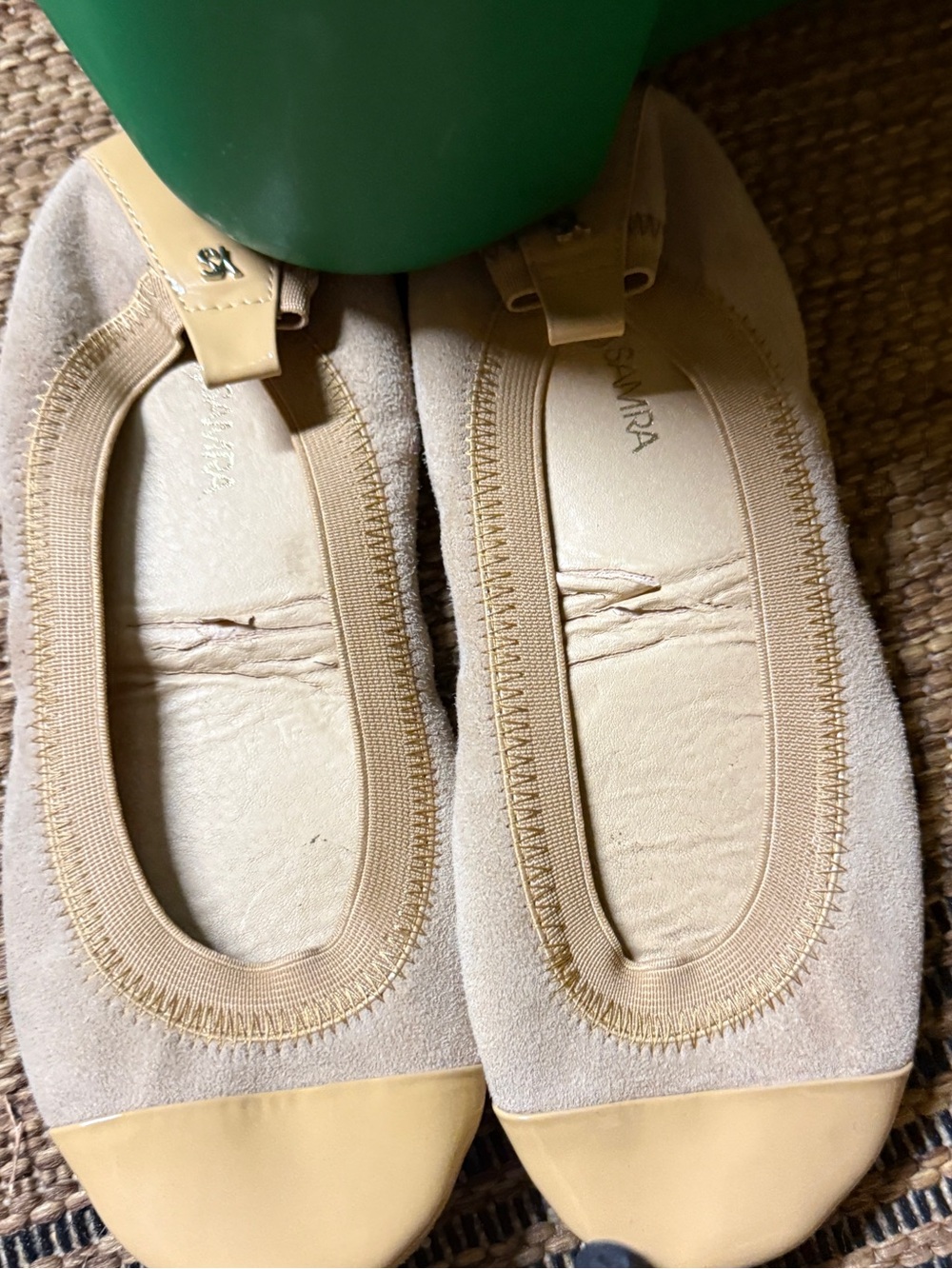 Women's Beige Ballet Flats with Patent Toe - Samra